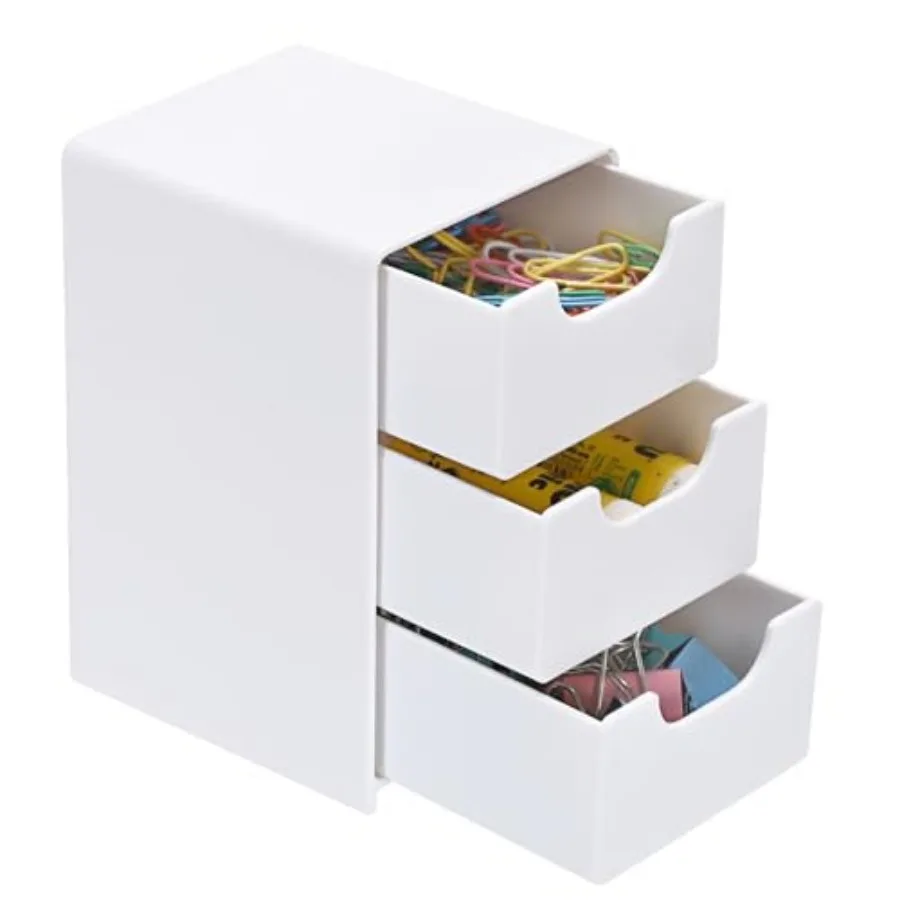 

Pack Small Acrylic Storage Organizer with Drawers 3-Layer White Desktop Organizer for Office Supplies Mini Storage Box with Dra