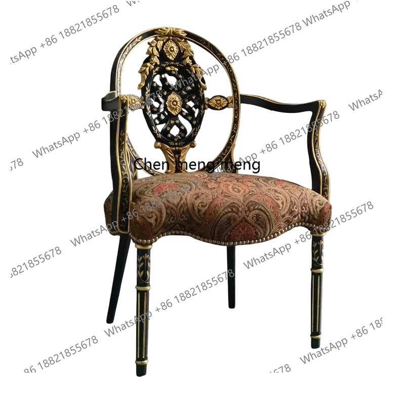 

European style single solid wood living room leisure table and chair combination reception chair chair surface inlaid fabric