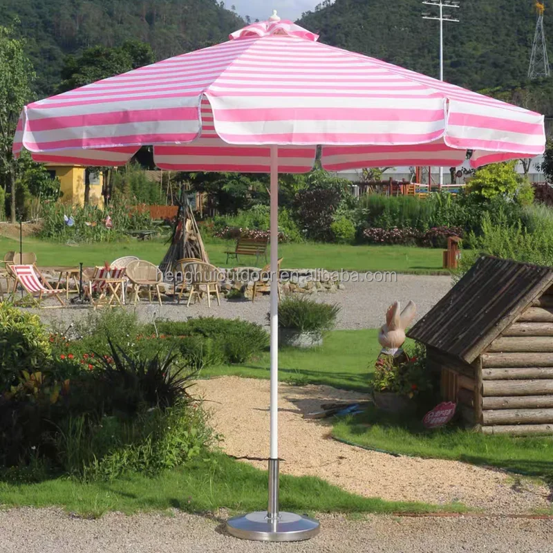 Pink Yellow Blue Striped Parasols Umbrellas Outdoor Luxury Aluminium Market Style Beach Umbrella with Fringe Outdoor for Shop