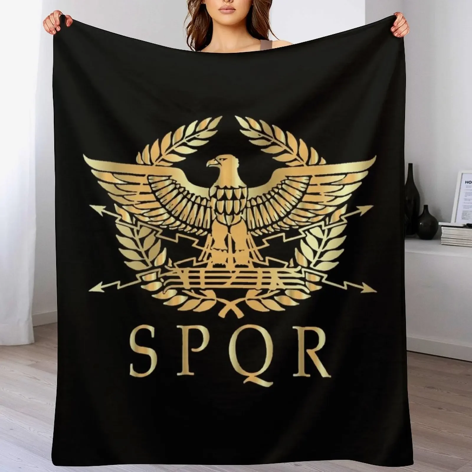 

SPQR- Roman Empire Standard Eagle Emblem Vintage Gold Shield Throw Blanket Picnic Kid'S Beach Bed covers Blankets