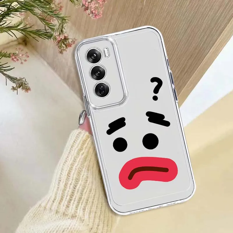 Cartoon cute emoji pattern Case For OPPO A11 A16 A55 A56 A57 A72 A52 A73 A74 A54 A76 A78 Find X5 X6 X7 Ultra Pro 5G Transparent view 6