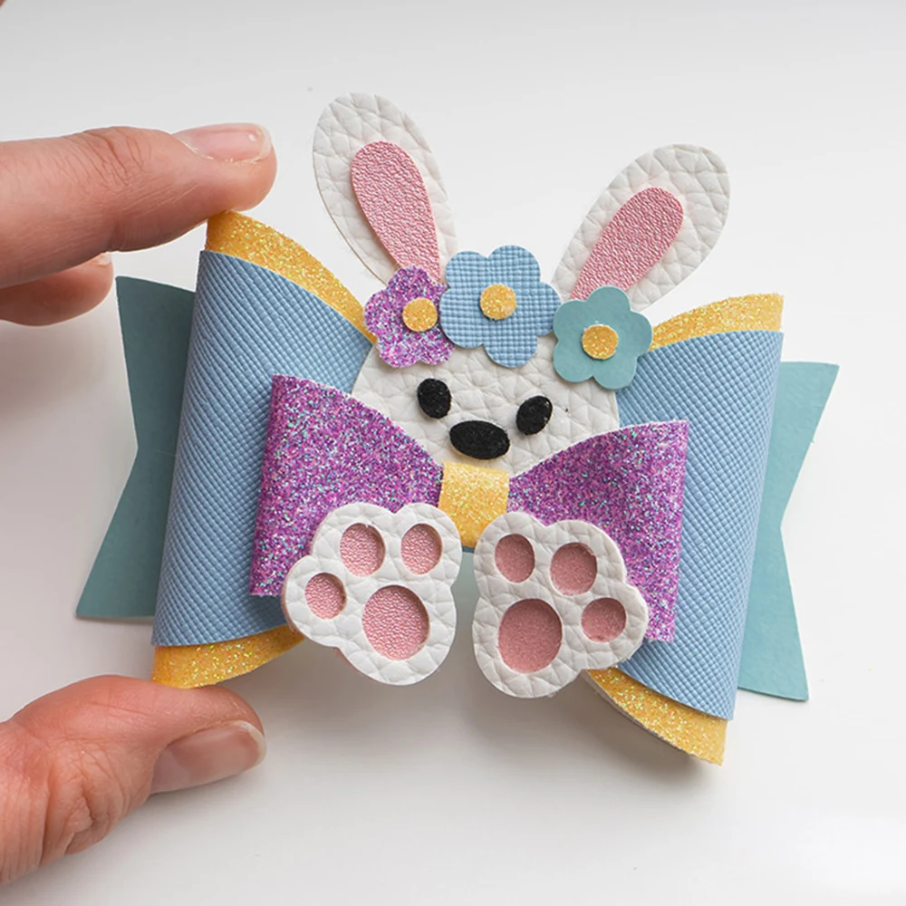 Easter Bunny Hair Bow Metal Cutting Dies Template Embossing for Faux Leather Handmade Craft DIY