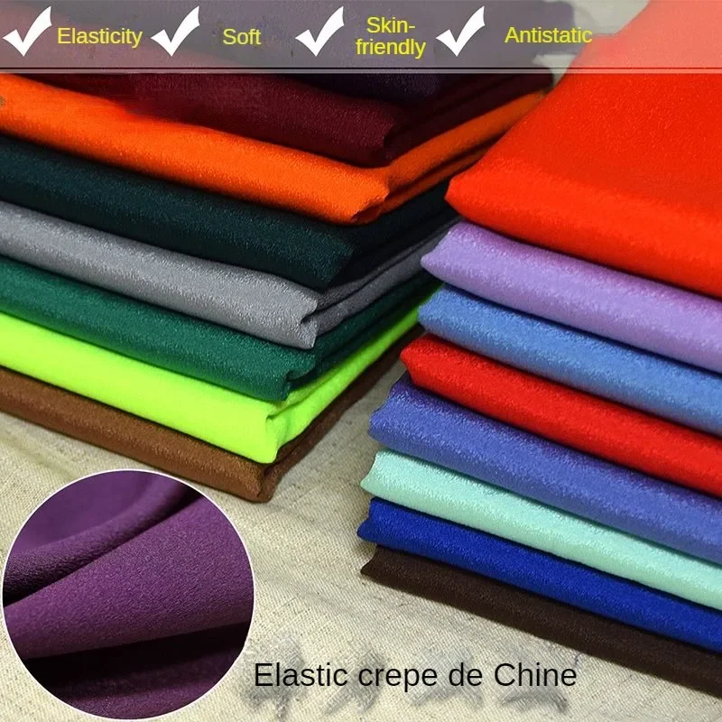 Elastic Crepe Chiffon Fabric Per Meter for Dress Lining Clothes Scarf Curtain Diy Sewing Needlework Cloth Anti-static Thin White