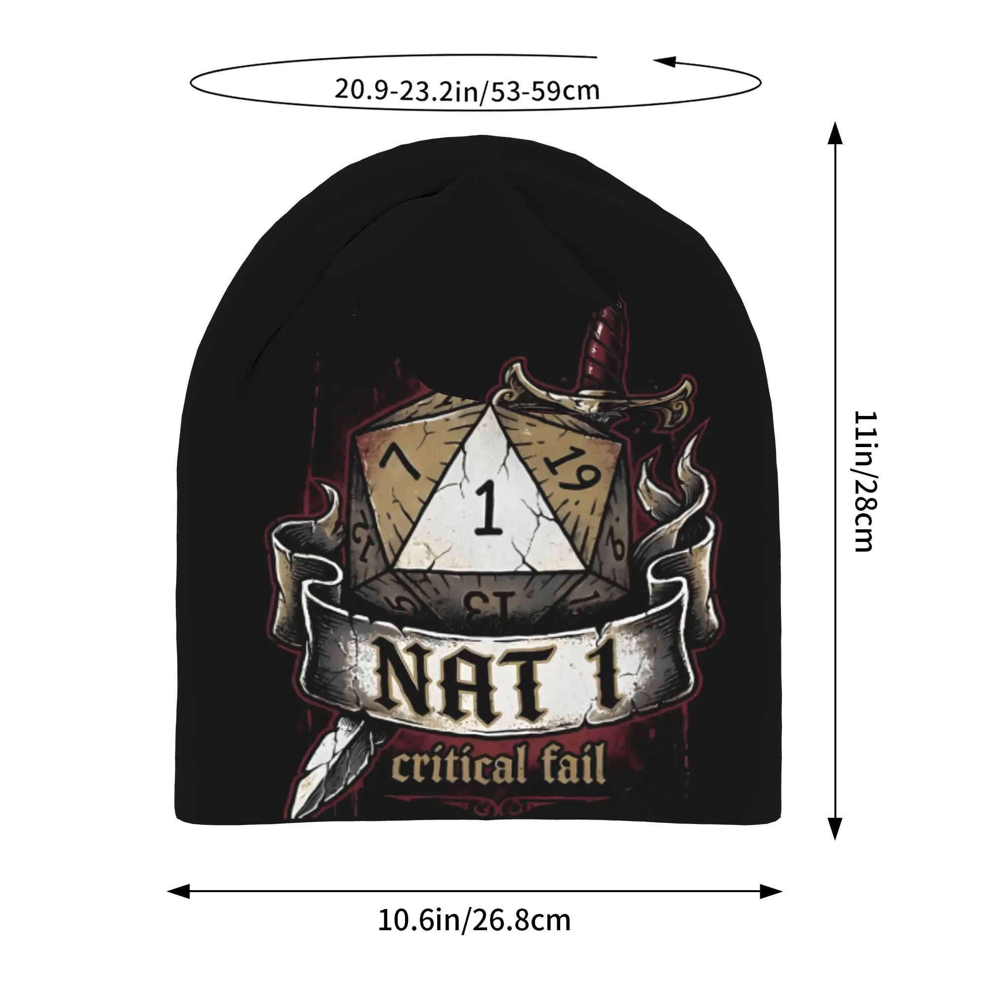 Autumn Nat 1 Critical Fail Bonnet Homme Winter Thin Hat  Baldur Gate Skullies Beanies Caps Men Women Creative Hats