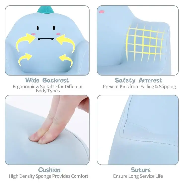 Kids Sofa Chair Small 1-3 Years Old Children's Wooden Armchair With Cartoon Animal Frame & PVC Leather For Living Room & Dining