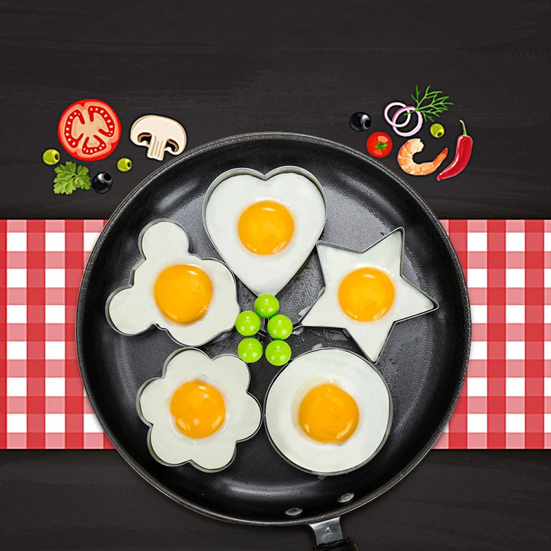 Stainless Steel 5Style Fried Egg Pancake Shaper Omelette Mold Mould Frying Egg Cooking Tools Kitchen Accessories Gadget Rings