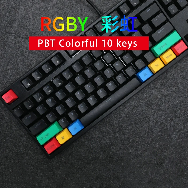 10 Mac Keys Menu Control RGBY Colorful keycap Blank/Top/Side Printed PBT Keycaps for USB Mechanical Keyboard DIY Replacement