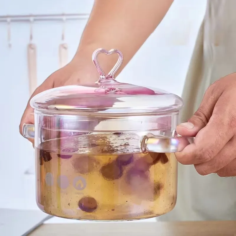 Aesthetic Glass Soup Pot Cookware Resistant Binaural Saucepan Pasta Stovetop Stew Cooking Pot Stockpot Kitchen Accessories Tool