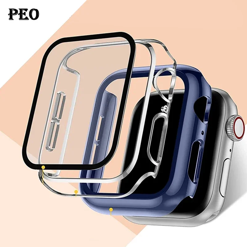 Vidrio templado + cubierta para Apple Watch 45mm 41mm 44mm-40mm-42mm accesorios protectores de pantalla Apple watch Case serie 9 4 5 6 SE 7 8
