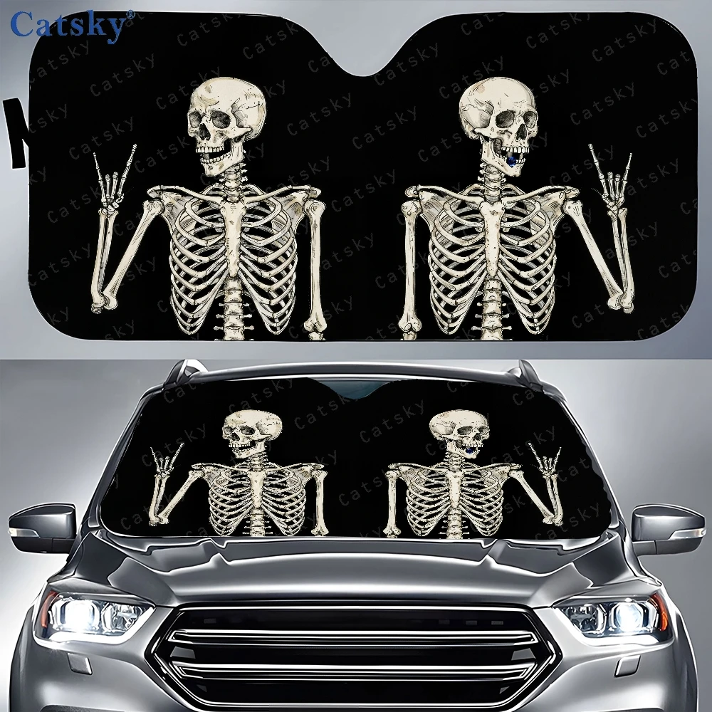 

Drawing of a human skeleton on a black background car auto sunshades car sunshade, front window sun cover for car, auto sunshade