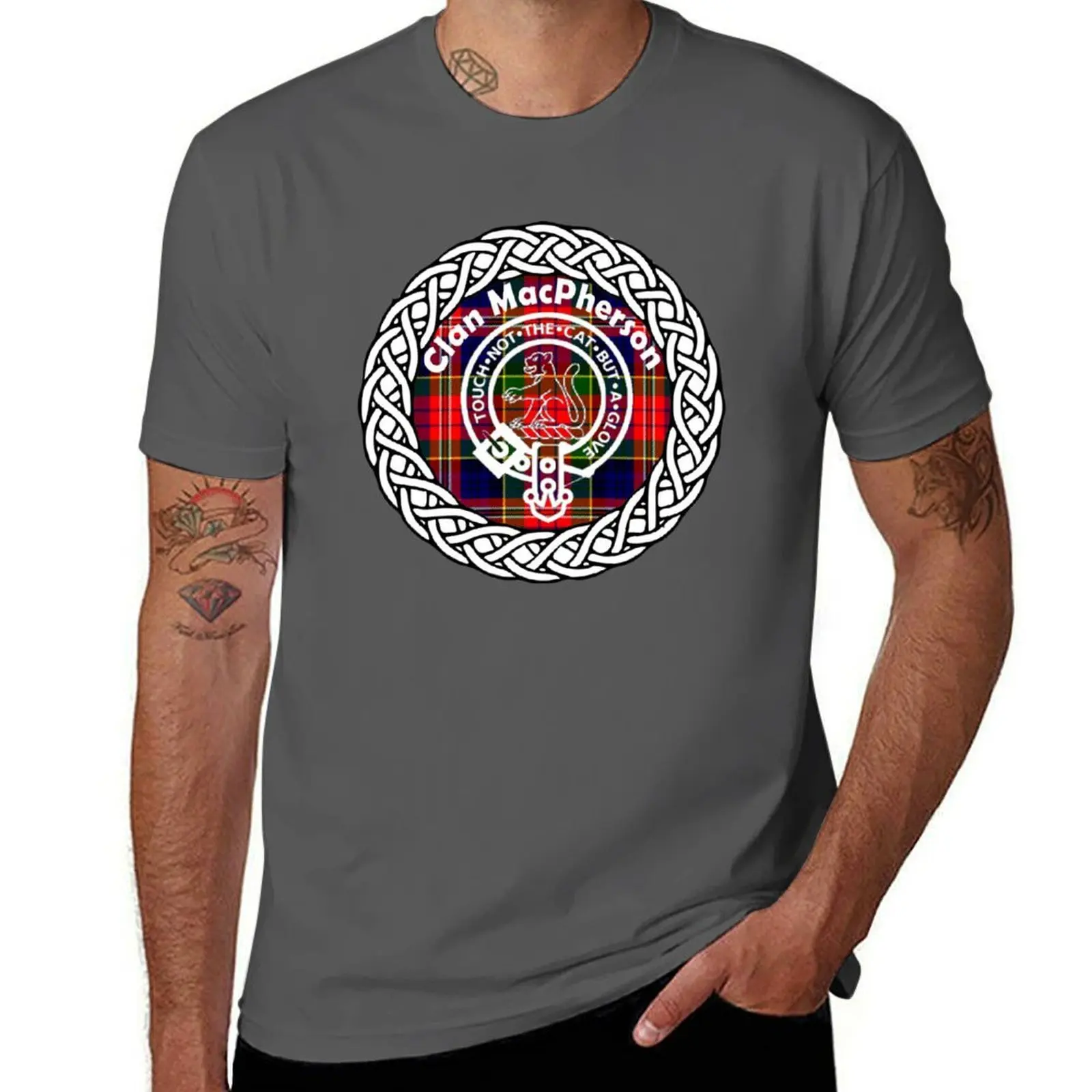 Clan MacPherson surname last name tartan crest badge T-Shirt Basic Casual Wear Short Sleeve Top