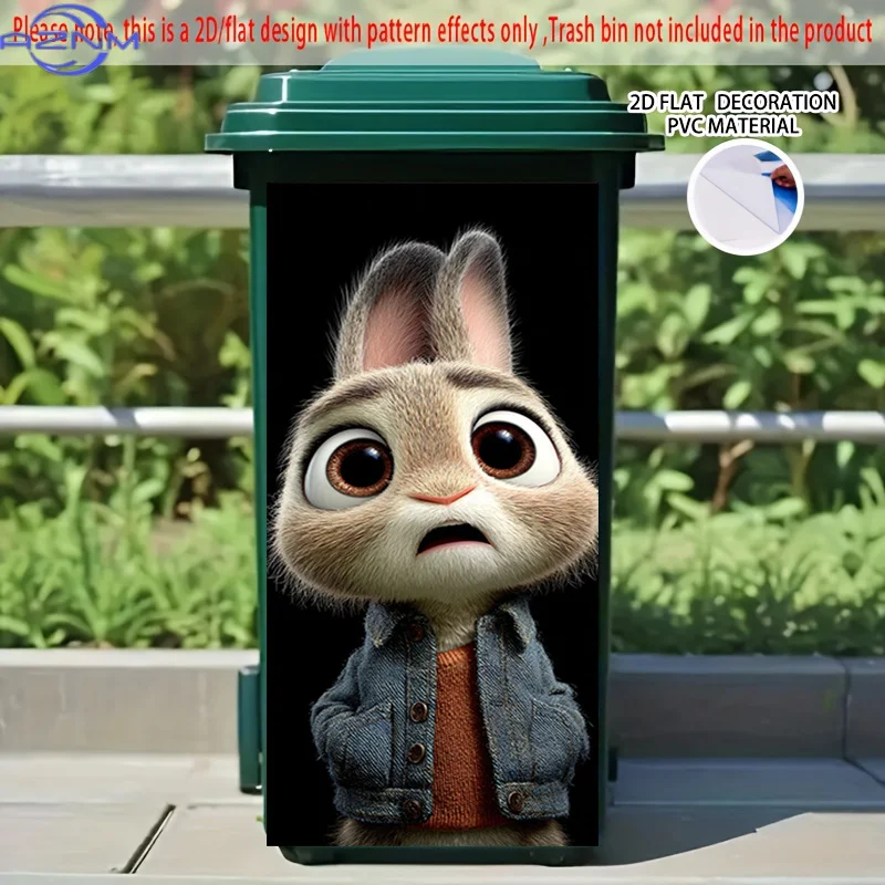 [2D Flat Printing] 1pc 2D Pattern Printed Kitchen Trash Can Sticker, X Cm Surprised Bunny Theme Kitchen Home Decor Wall Paper,