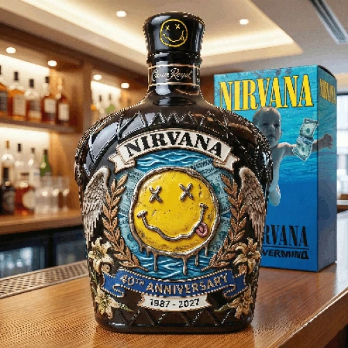 Botella de Whisky Decorativa Retro Rock Nirvana con Cara Sonriente, Adorno Vintage para Bar y Sala de Música
