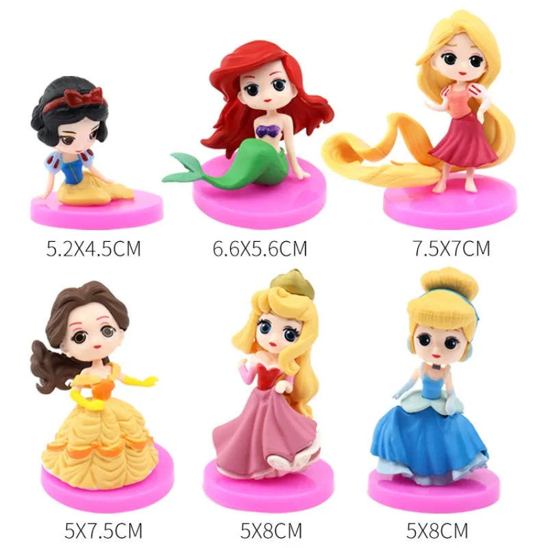 6 دمية لطيفة من سلسلة أميرات ديزني، لعبة كعكة عيد ميلاد للفتيات، زينة هدية صغيرة