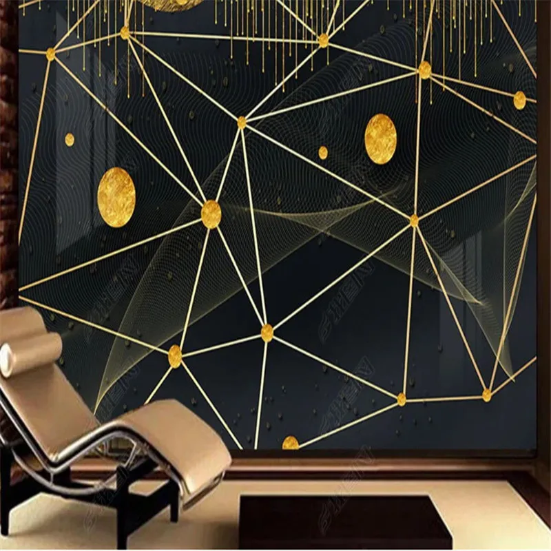 

Light Luxury Simple Gold Foil Geometric Lines Wallpaper for Living Room TV Sofa Background Wall Papers Home Decor Mural