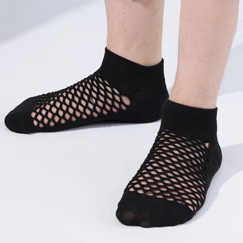 5 Pairs/Lot Men Ankle Socks Breathable Spring Summer Cave Casual Soft Thin Low Cut Short Mesh Happy Sokken