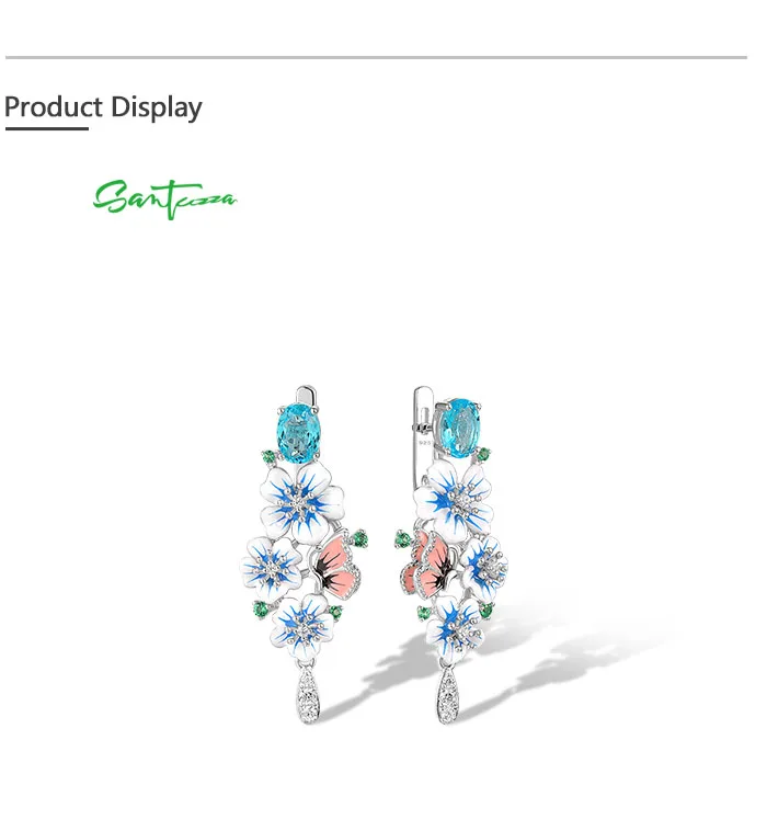 SANTUZZA Echte 925 Sterling Silber Ohrhänger für Damen, Funkelnde Bunte Blumen-Ohrringe, Zarter Hochzeitsschmuck – Detail 15