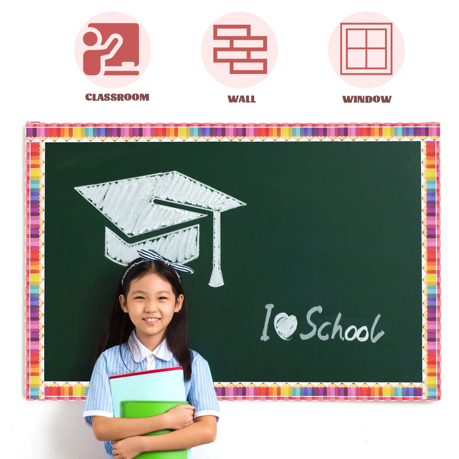 

1pcs Frame Stickers Bulletin Board Borders Decorative Border Stickers Creative Classroom Decor Pencil Pattern