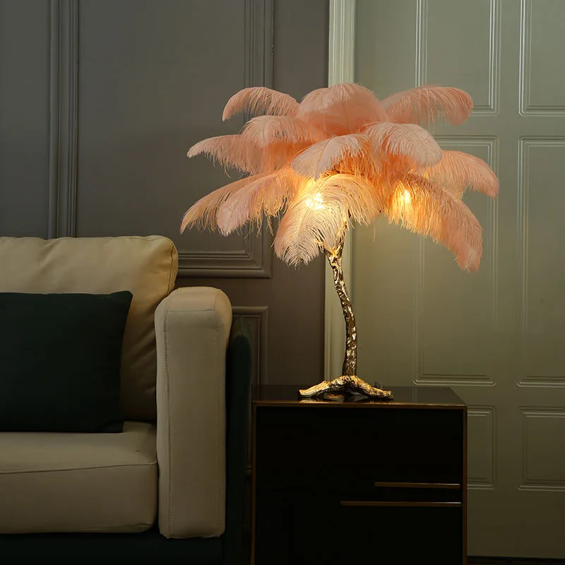 Nordic Home Decor Floor Lamps for Living Room Standing Lamps Modern Luxury Ostrich Feather LED Floor Lamp Gold Resin Floor Light