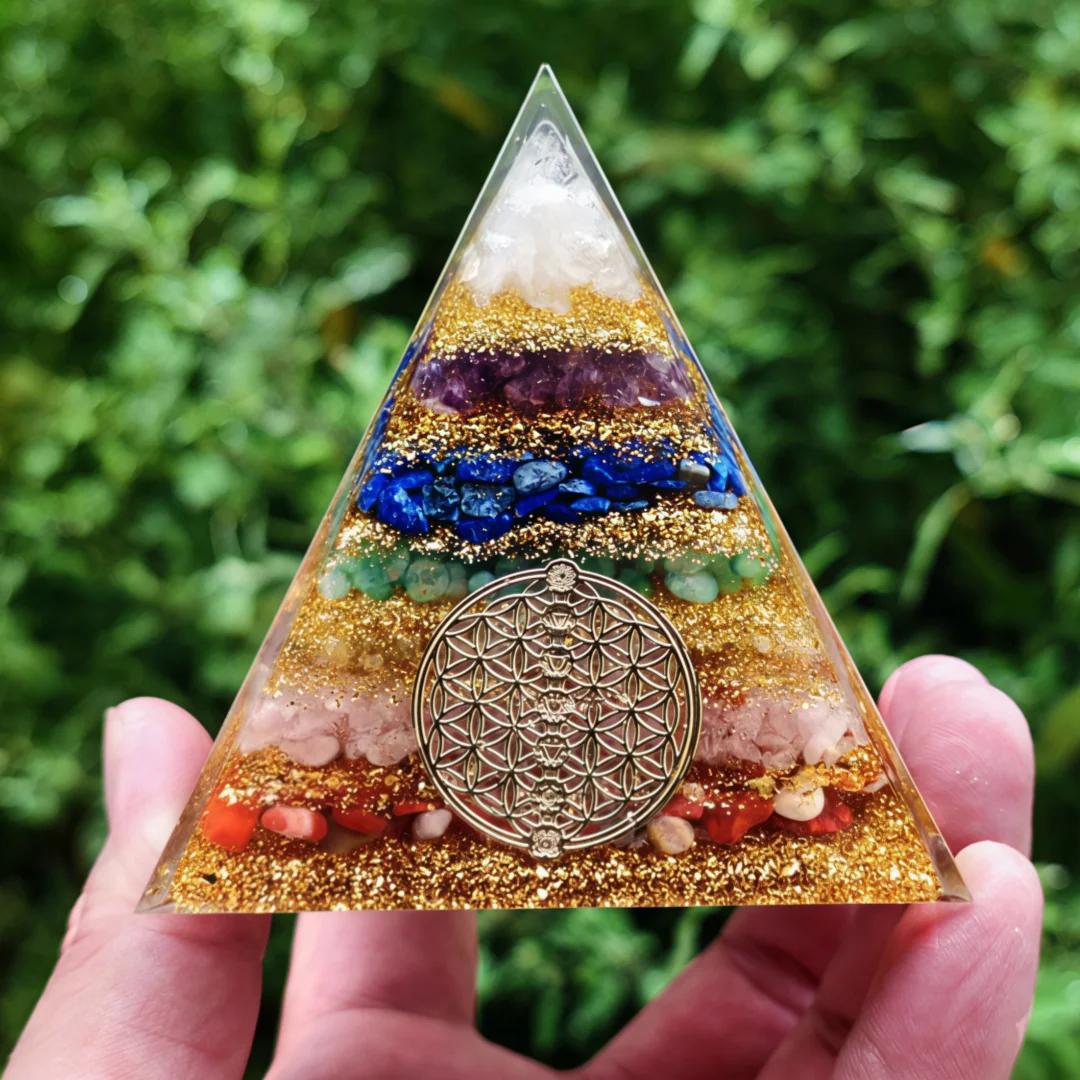 Pirámide de Orgón con Flor de la Vida de 7 Chakras, Cristal Curativo, Protección EMF, Orgonita