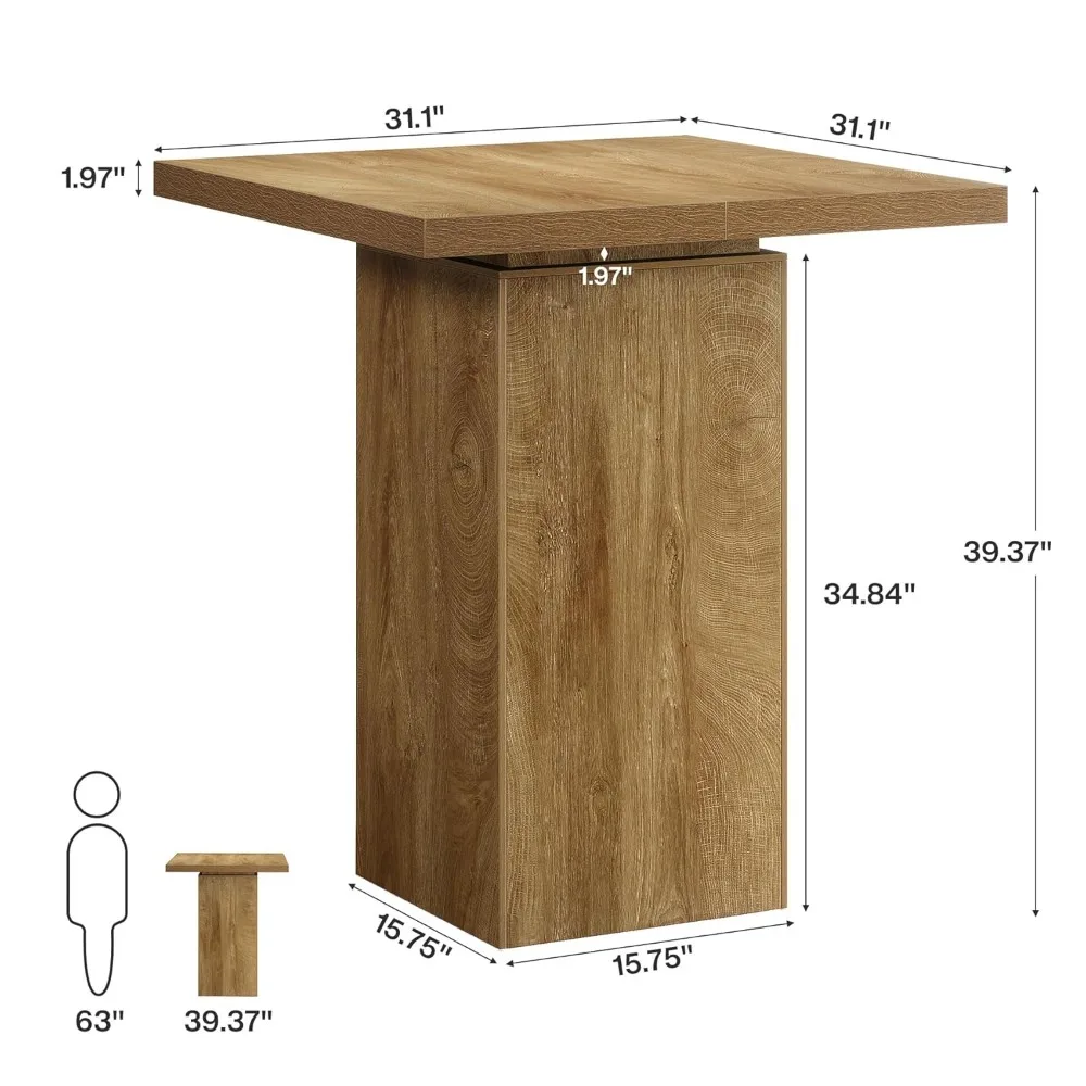 Square Bar Table, 39.4" H Industrial High Top Bistro Pub Cocktail Table, Small Counter Height Dining Table, Customized
