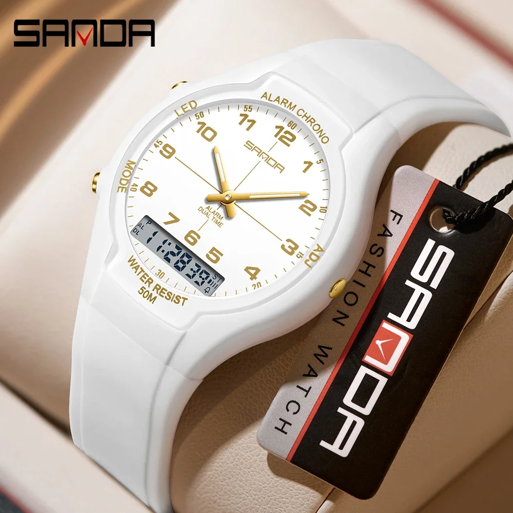 SANDA جديد 6320 ساعة كوارتز عصرية فاخرة للطلاب مقاومة للماء ومزاج بسيط وساعة نسائية إلكترونية غير رسمية #4