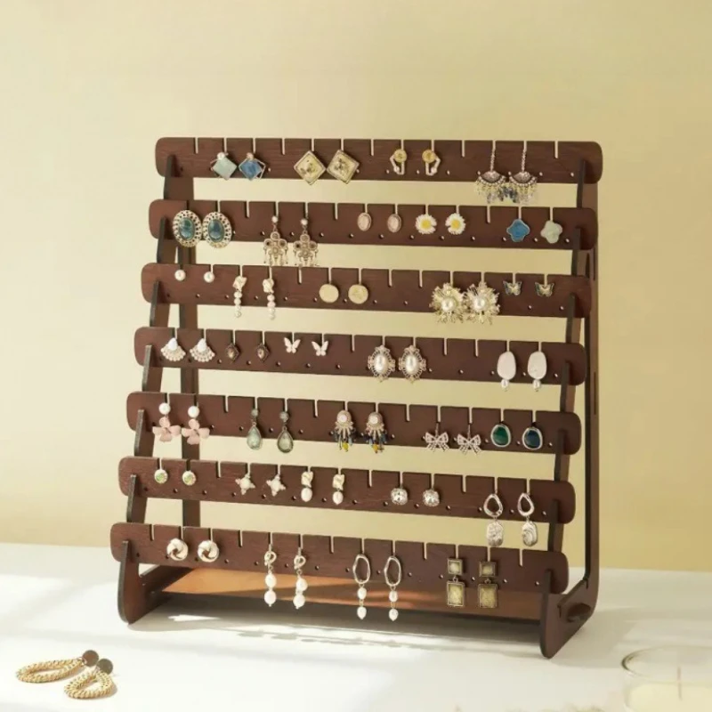 

Wooden Earring Storage Rack Portable Earring Organizer Container Women's Earrings Storage Shelf Retro Counter Trinket Case
