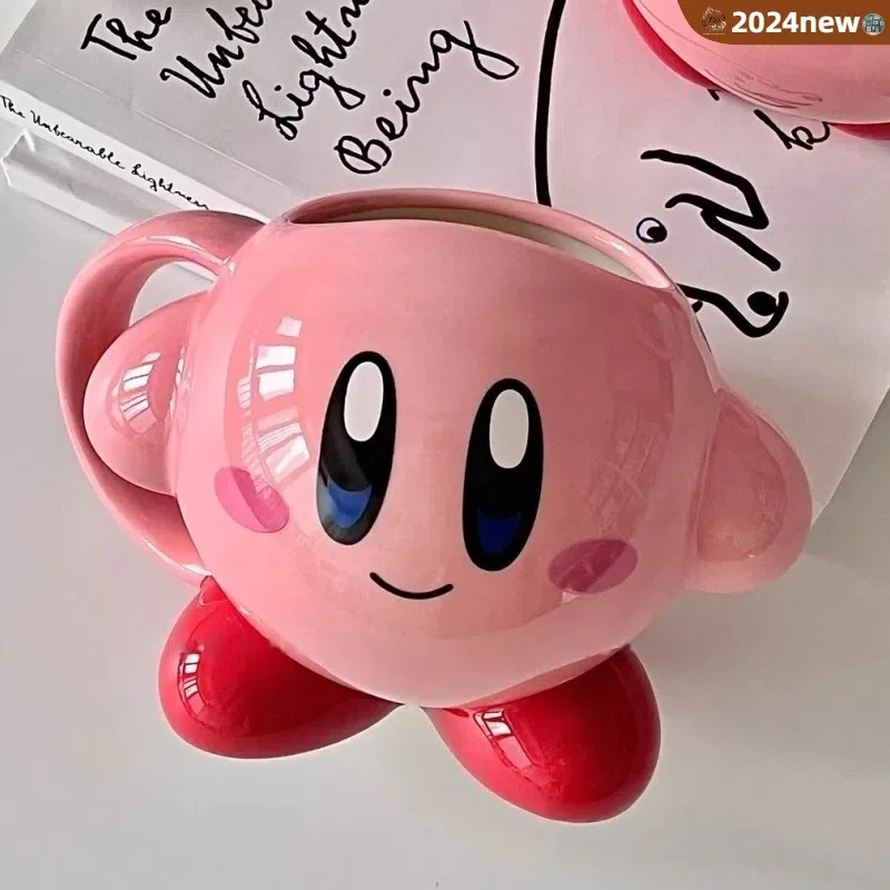 300ml Cartoon Kirby Ceramic Mugs Kawaii Coffee Cups Pink Colour Milk Tea Cup Ins Style Oatmeal Breakfast Mug Drinkware Present