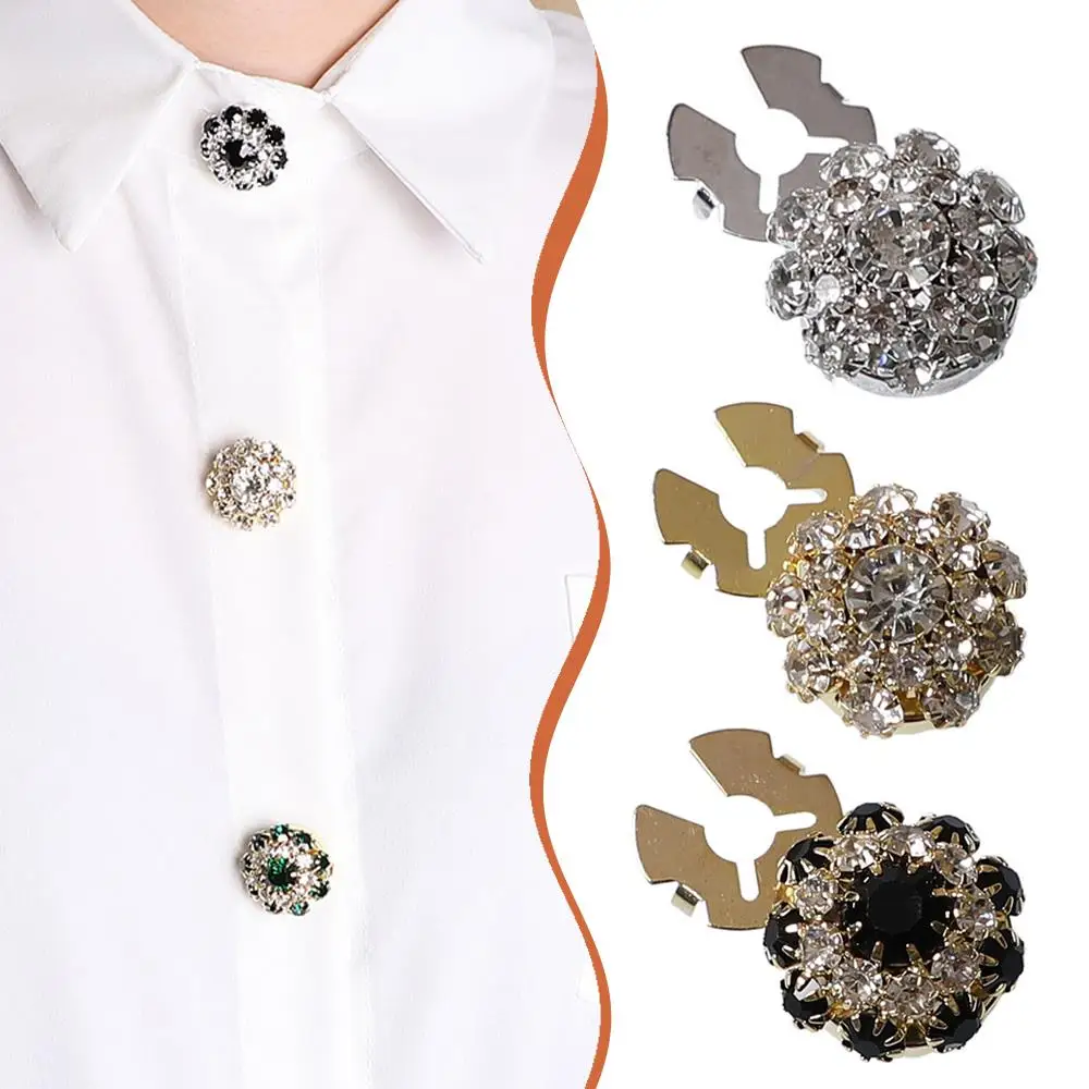 3pcs/set Rhinestone Buttons Covers Crystal Buttons Clip Button Jewelry Cufflink Decorations High Quality Sewing DIY Craft