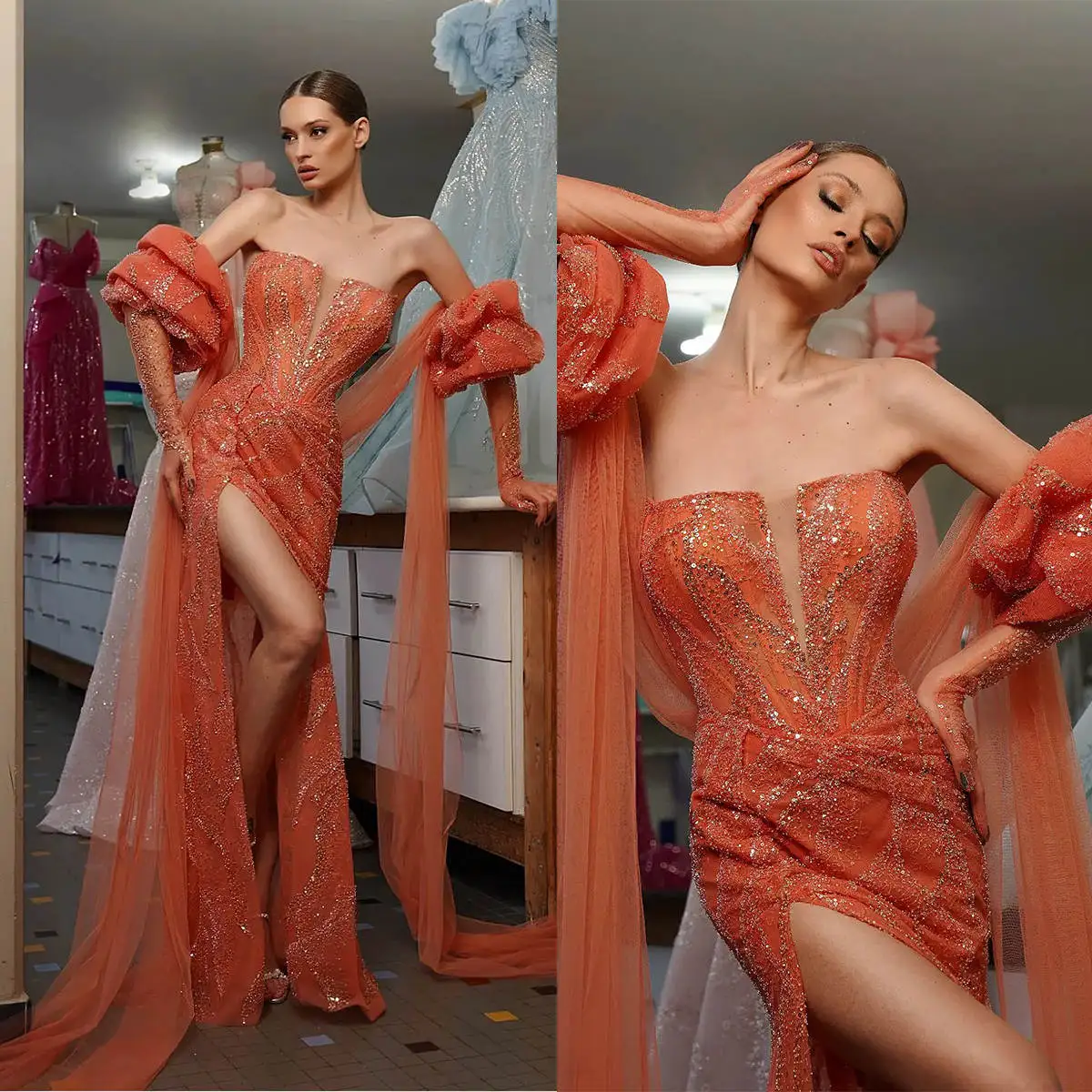 Impresionante Vestido De noche sin tirantes con lentejuelas, traje De corte sin espalda, vestidos De fiesta, recién llegados, hecho a medida