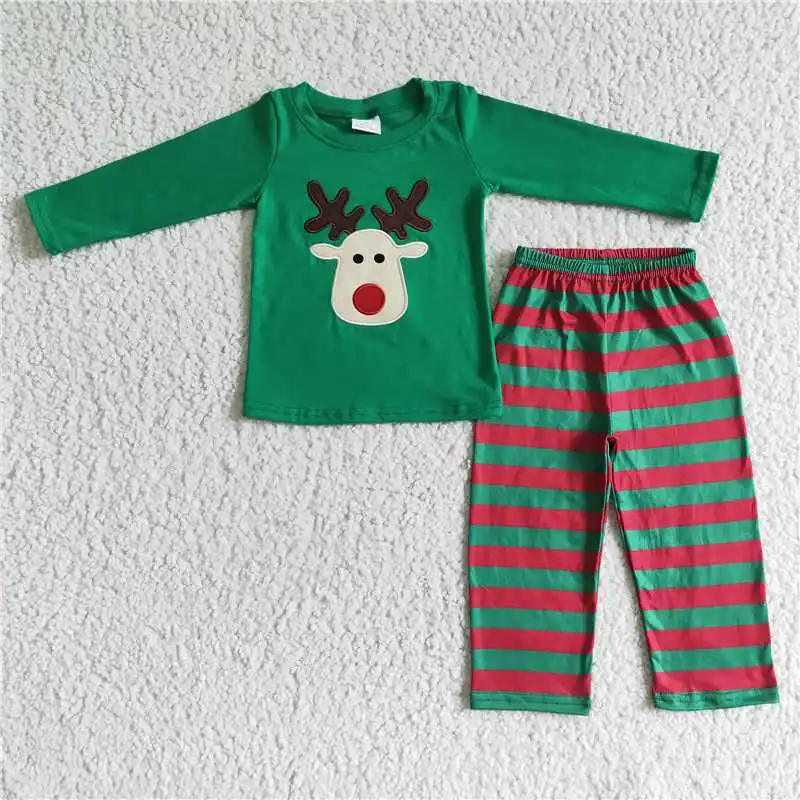 

Wholesale Boys Autumn And Winter Long Sleeves And Pants Christmas Suits With Embroidery Elements In Bright Colors