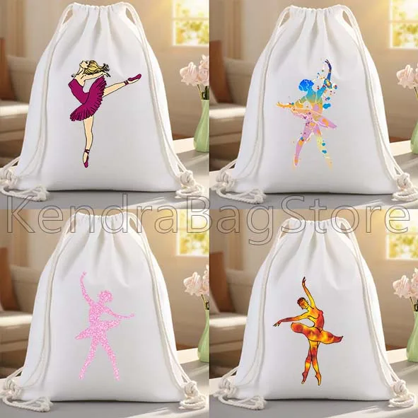 Ballerina Girl Silhouette Love Dance Ballet Dancer Gymnastics Canvas Drawstring Bags Soccer Backpack Gym Sackpack String Bag