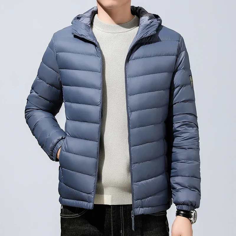 Thin Down Jacket Men's Hooded 2024 Winter New Thin Lightweight Sports Warm Men's Jacket Clothes Coat