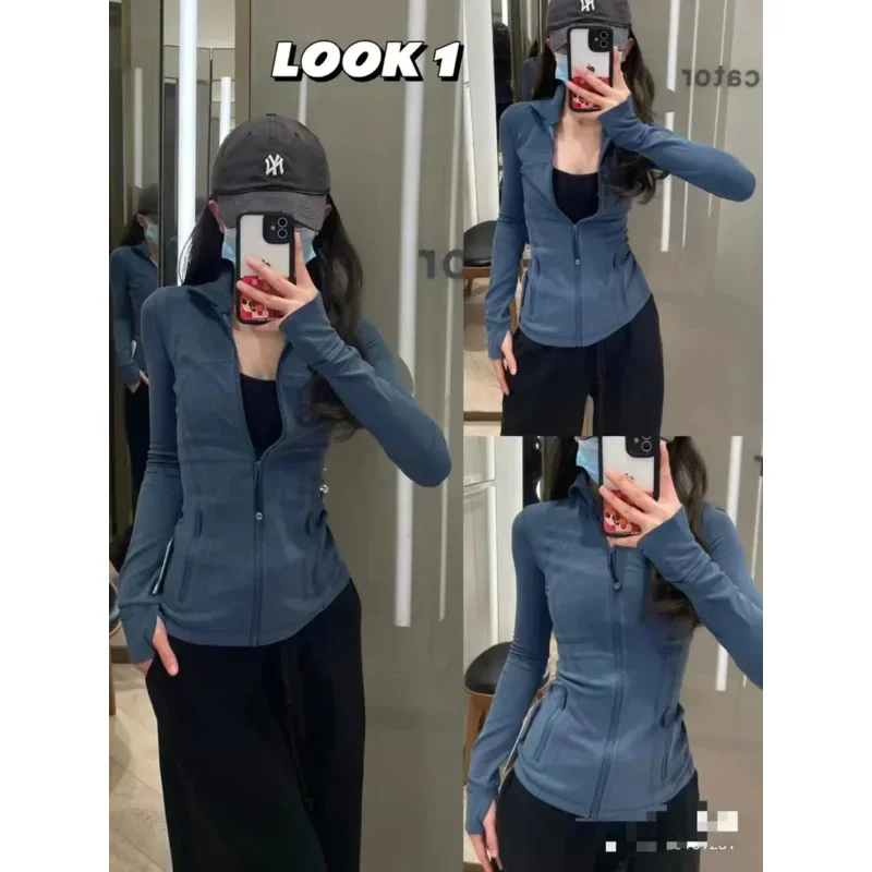 Jacket With Logo Yoga Wear Long Sleeve Full Zipper Sports Gym Workout Clothing Slim Fit Dupes Athletic Jacket