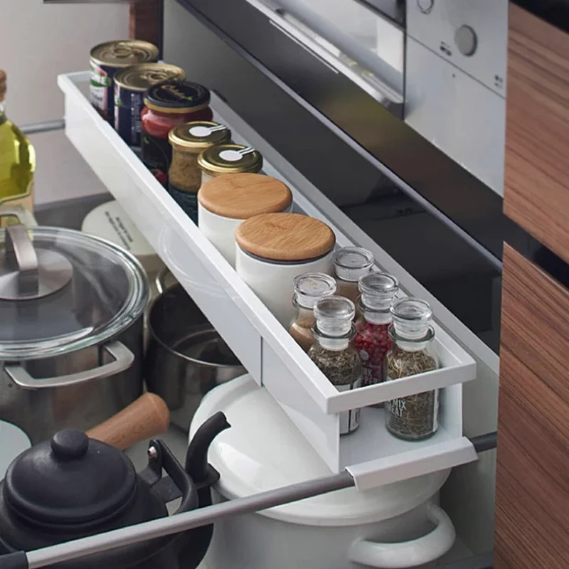 Telescopic Partition Holder Built in Kitchen Cabinet Seasoning Rack Classification Drawer Rack Saving Space Kitchen Organizer