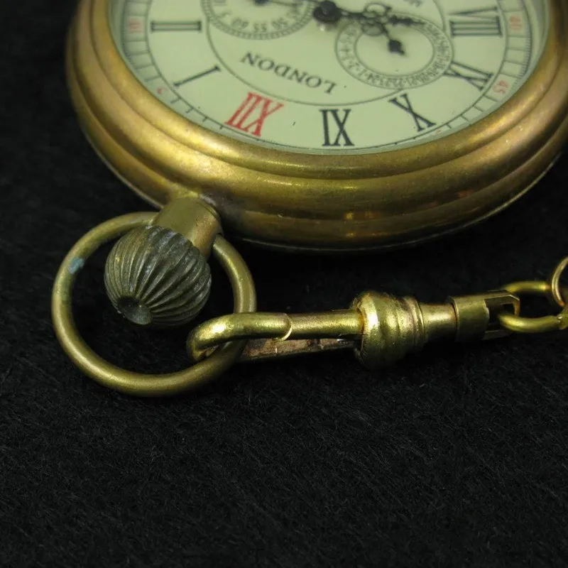 Men's Vintage Full Copper Hand-Wind Mechanical Second&24hours Sub-dials Pocket Watch in Box