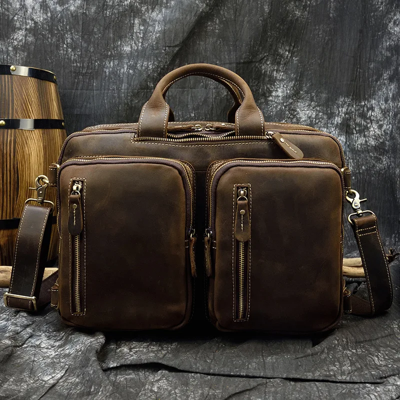 Viagens ao ar livre pastas bolsa de ombro viagem retro pastas simples sacos de couro porte-documentos mhgwb