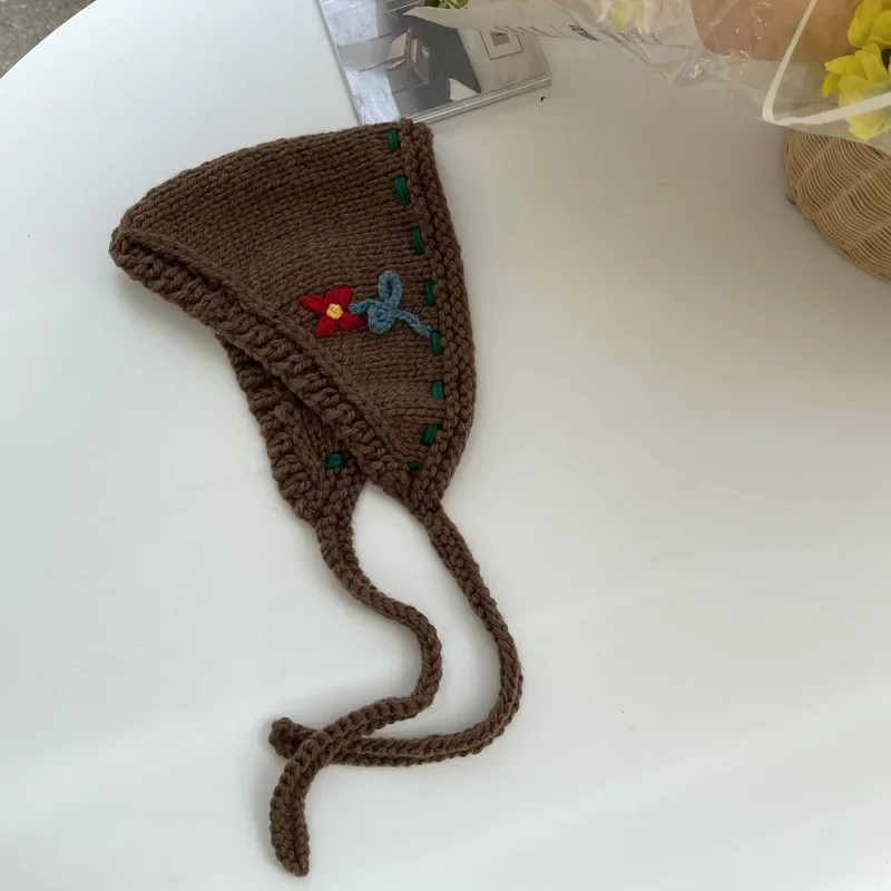 Orejeras tejidas para mujer, orejeras de lana hechas a mano con flores y tiras, calentador de orejeras hecho a mano, diadema a prueba de viento, accesorios para Otoño e Invierno