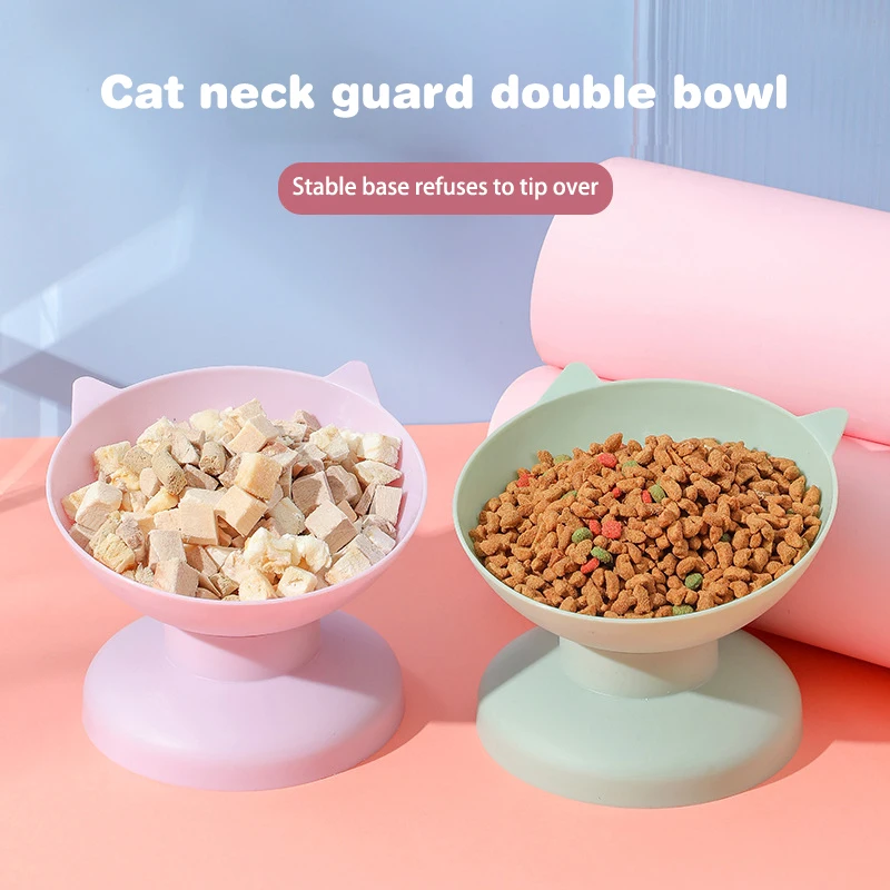 Plastic Pet Cat Food Bowl, Dog Food Bowl, High Foot Anti Knock, Easy To Clean Pet Supplies