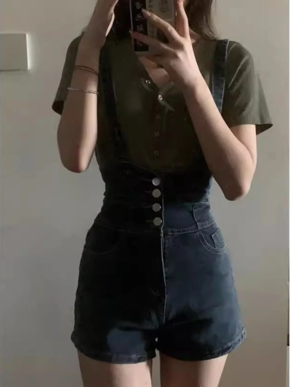 

Ретро джинсовые комбинезоны женские летние новые, в стиле Spicy Girl, с высокой талией, утягивающие, универсальные, цельные брюки-шорты