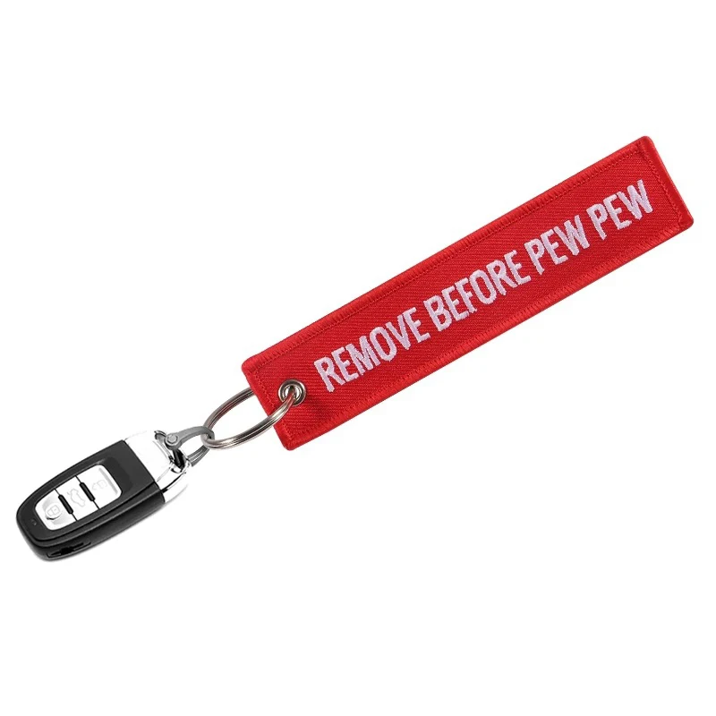 Entfernen Sie vor dem „Pew Pew“-Satz. Schlüsselanhänger für Motorräder und Autos, Rucksack-Schlüsselanhänger, neuer bestickter Schlüsselanhänger. – Detail 1