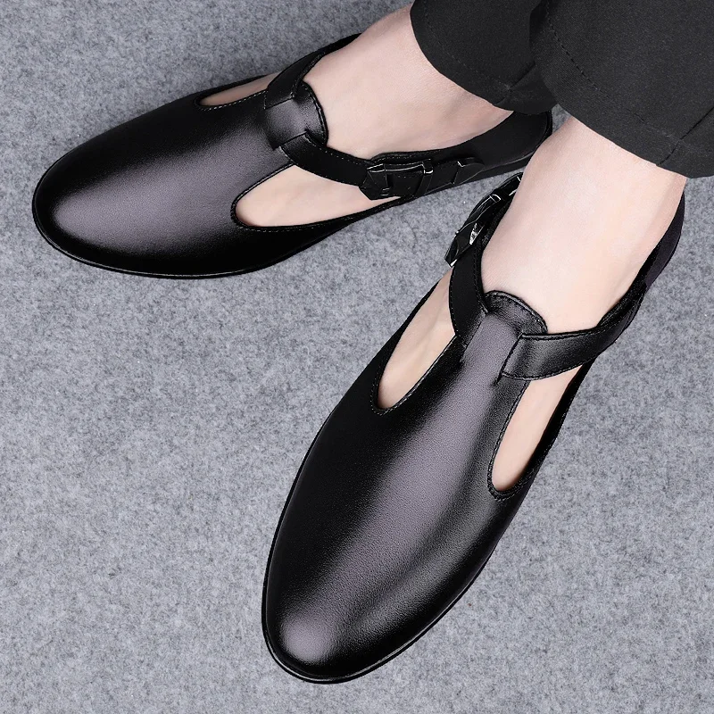 Luxury Brand Mens High Quality Sandals Outdoor Comfy Business Leather Casual Shoes Hollow Out Breathable Dress Sandals Mocassin