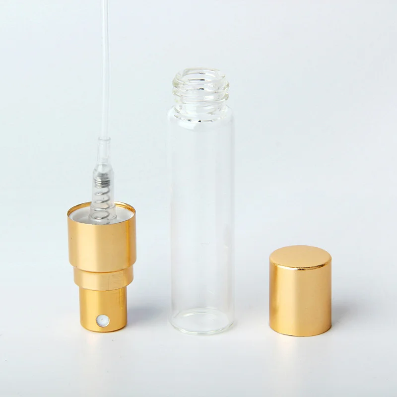 50 個 3 ミリリットル 5 ミリリットル 10 ミリリットルゴールドミニ空の化粧品ボトル香水ガラスボトルサンプル薄型ガラスバイアル卸売詰め替え卸売