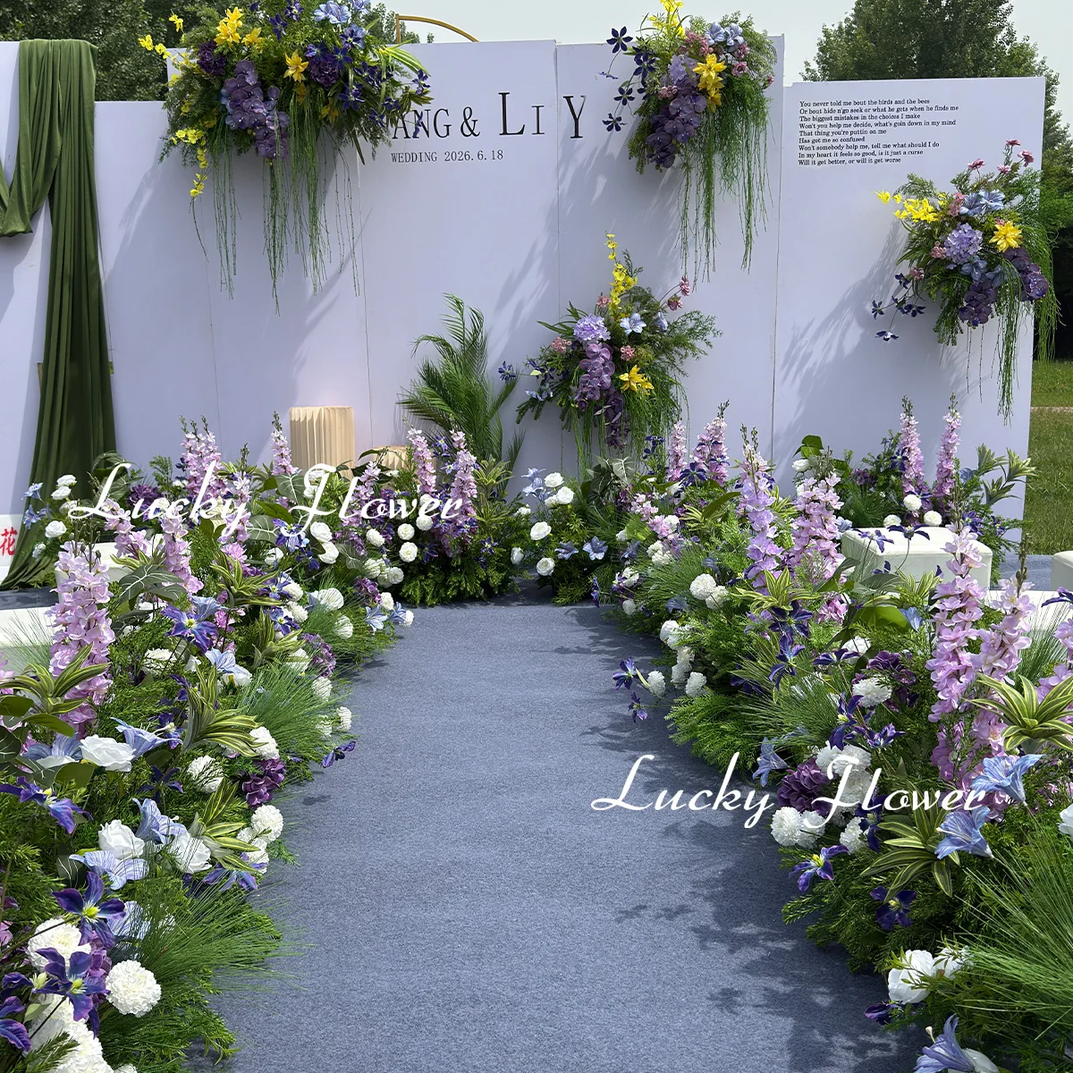 

Forest Style Outdoor Wedding Decoration Artificial Flowers Hang Flower Row Road Lead Flower Ball Floral Backdrop Greenery Props