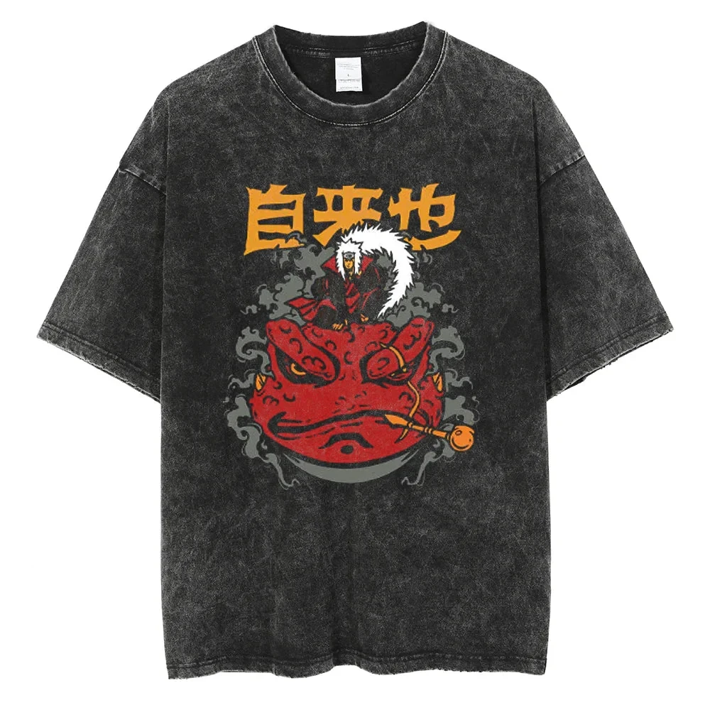 

2025 New Anime Naruto Washed T-shirt Vintage Harajuku Pure Cotton Men's Streetwear Oversized Women's Short Sleeves Loose Unisex