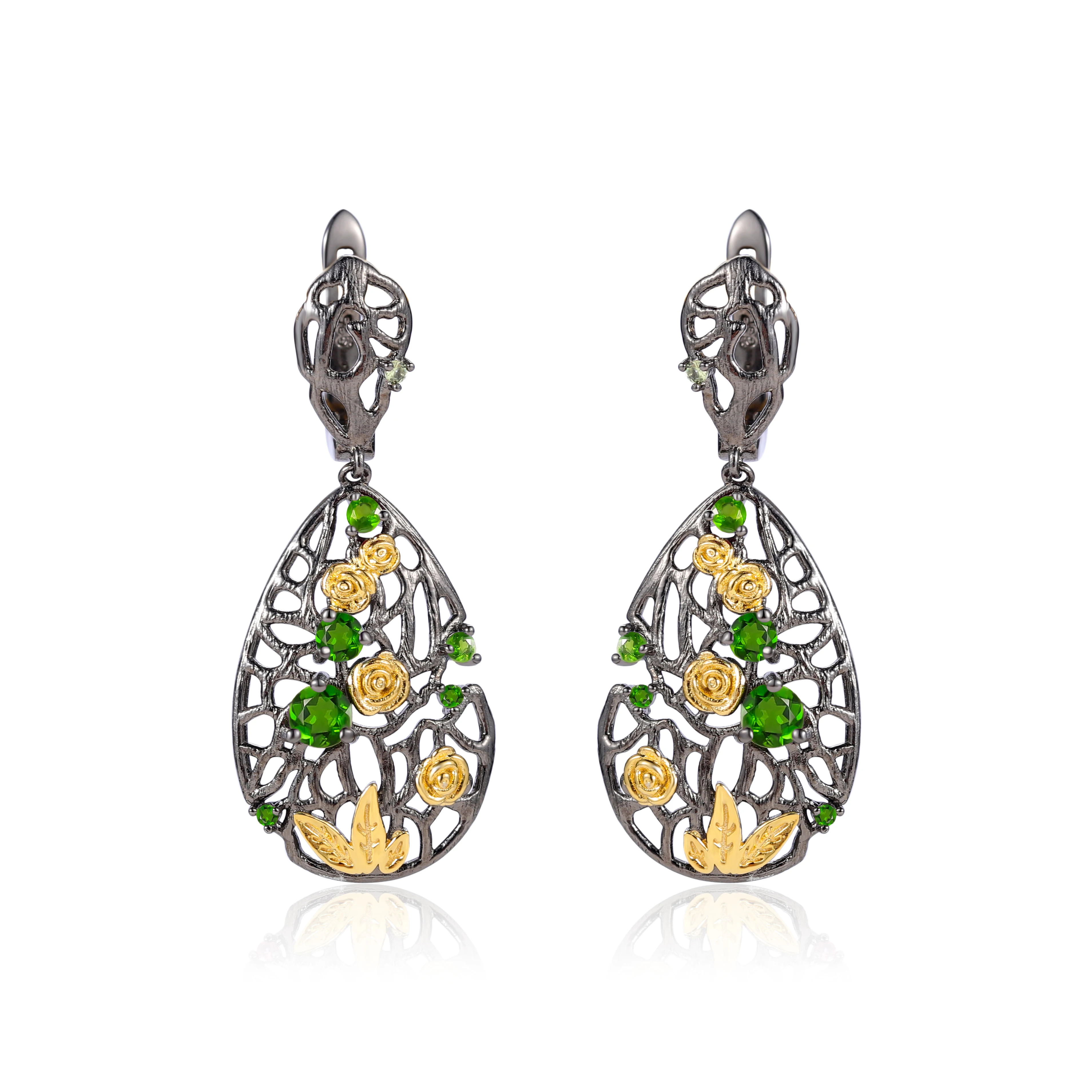 

Natural Chrome Diopside Hollowed Out Flowers Fashion Earing Fashionable Jewelry Earrings Women