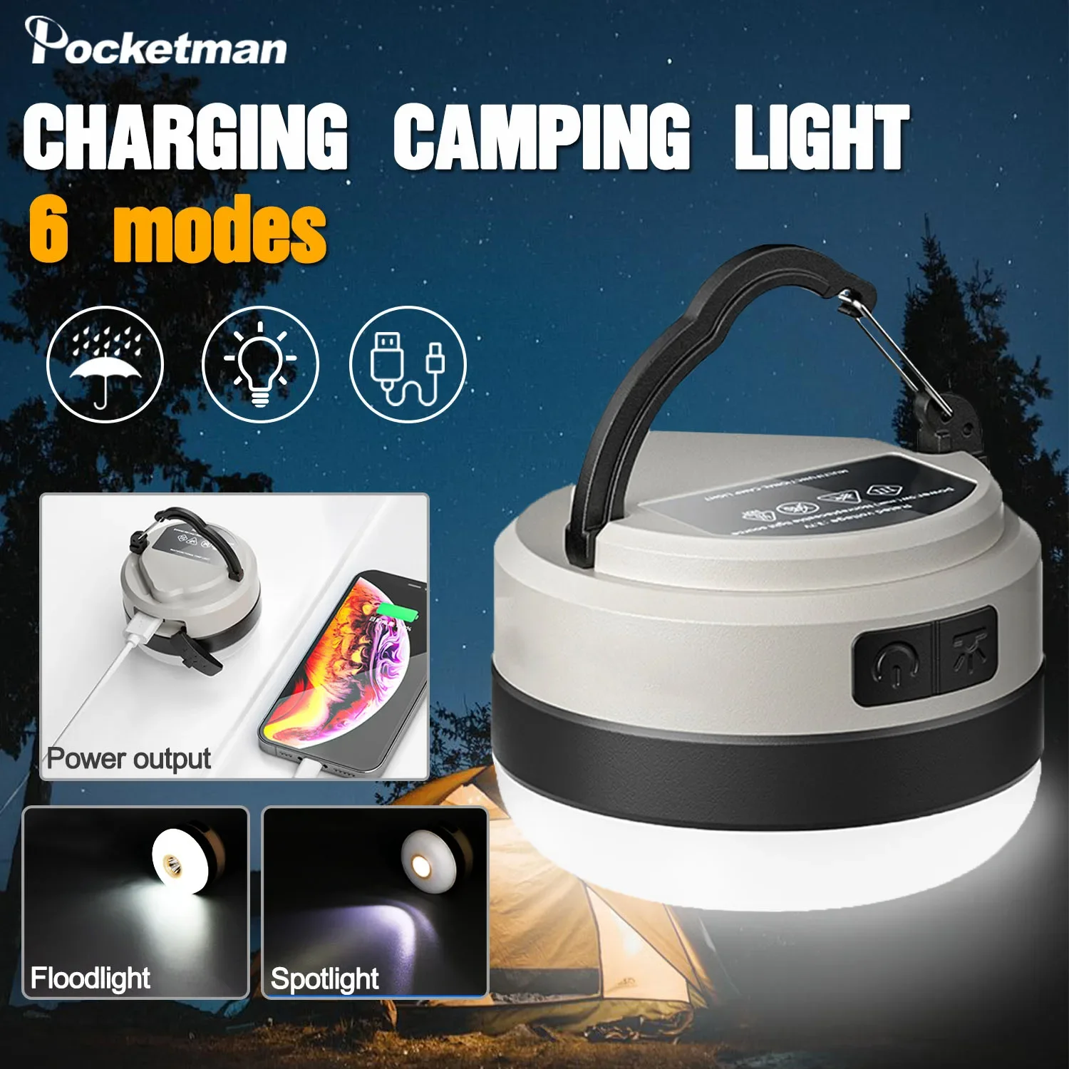 

Outdoor Tent Light Emergency USB Rechargeable Handlamp Multifunction Long Endurance Camping Flashlight Night Market LED Lantern