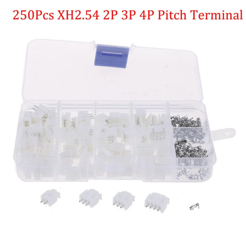 250PCS  2P 3P 4P XH2.54mmSpacing Terminal Kit Shell Needle HolderJSTConnector Boxed