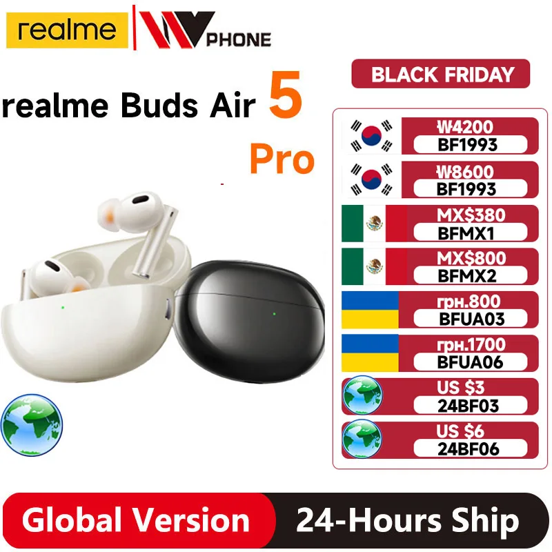 Global Version realme Buds Air 5 Pro TWS Earphone 50dB Active Noise Cancelling LDAC Wireless Headphone наушники беспроводные New