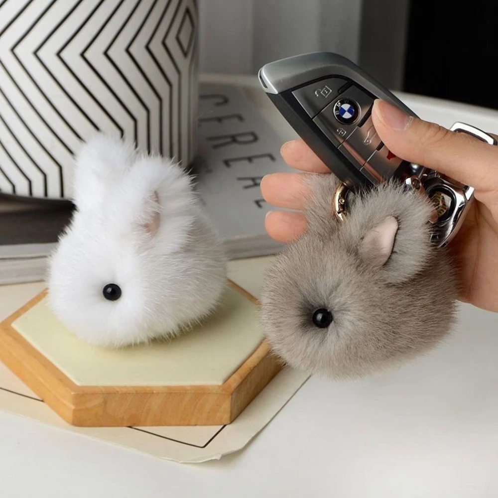 

5CM High Quality Kawaii Plush Keychain Cute Mink Fur Angora Rabbit Long-haired Rabbit Soft Pendant Handbag Car Key Holder Toy